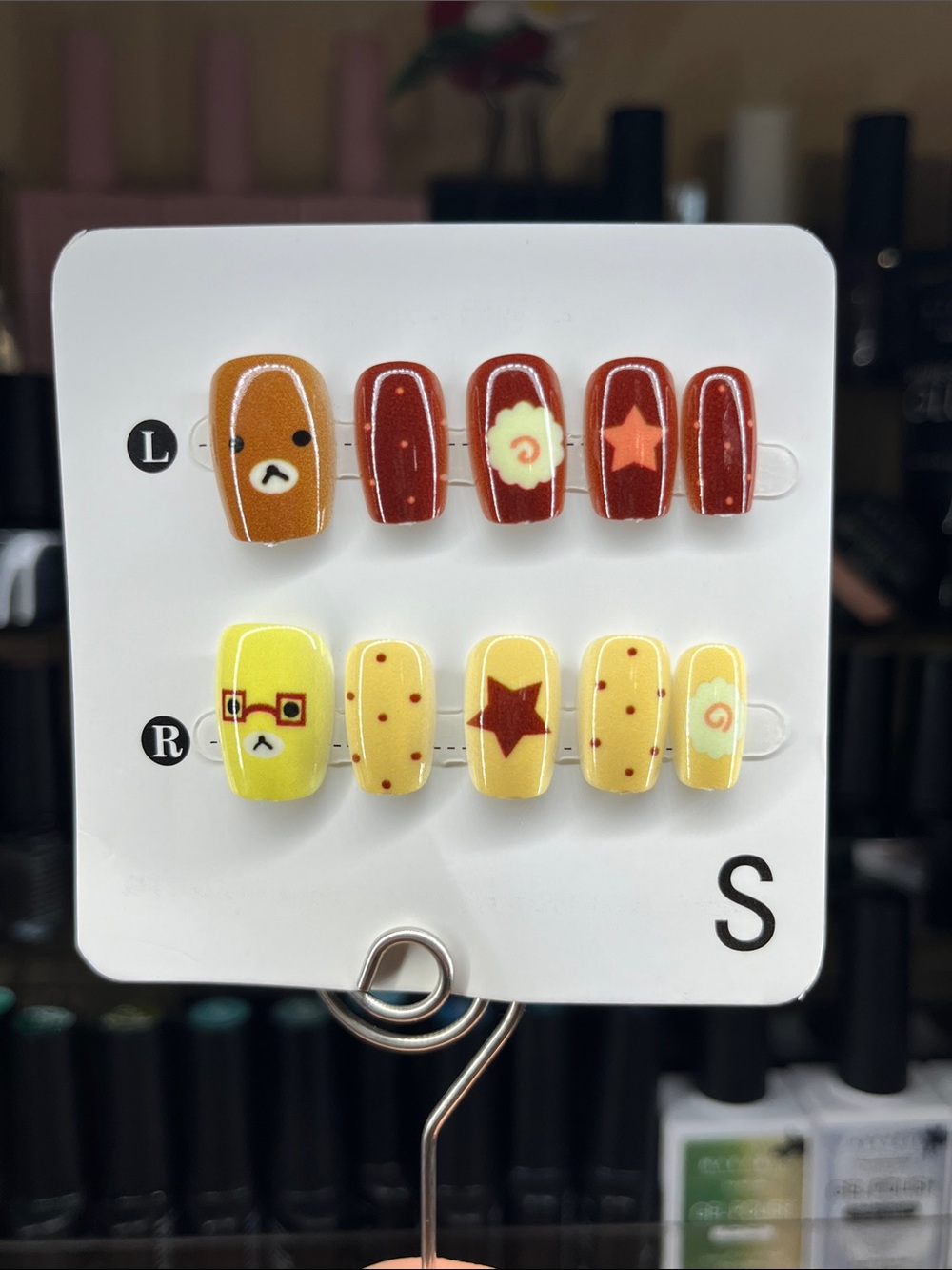Kawaii Press-On Nails in Mustard Yellow & Rust Red small square